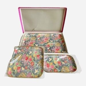 Vintage Eden 3-Piece Floral Bird Serving Tray Set Gold Trim Japan NIB Rare
